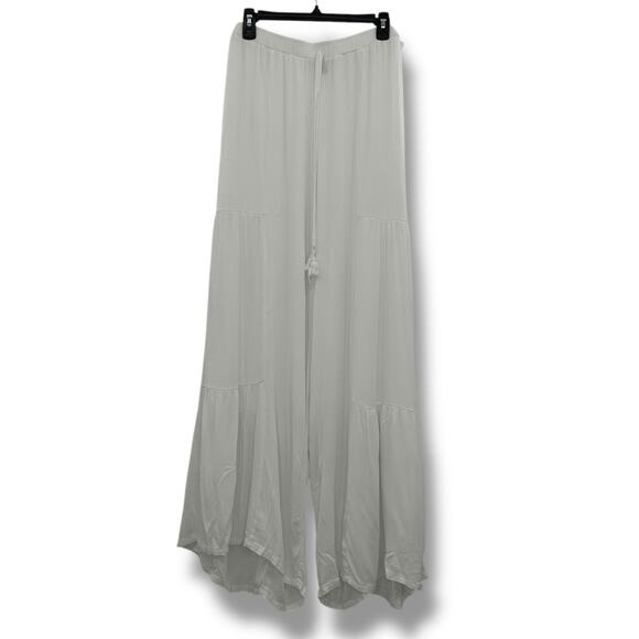 J. Valdi White Beach Pants Size XL Ruffle Wide Leg Gauze Swim Coverup Vacation - Picture 1 of 8